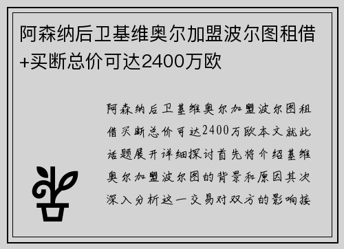 阿森纳后卫基维奥尔加盟波尔图租借+买断总价可达2400万欧